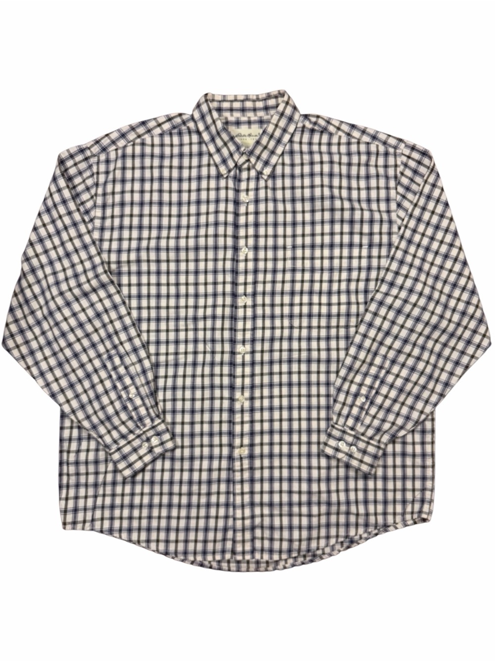 Eddie Bauer White and Navy Plaid Button-up Shirt Traditional Fit sz. XL